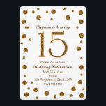 Convite Branco & festa de aniversário Dourado do doce 15<br><div class="desc">Branco & convites de festas de aniversários Dourados do doce 15 dos pontos do brilho.</div>