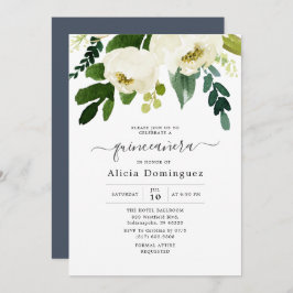 Convite Branco Floral e Greenerescente Aquañera Quinceañer