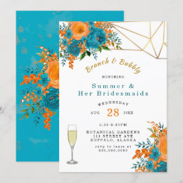 Convite Branco Floral Pintado de Teal Orange Brunch e Borr
