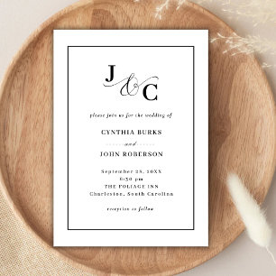Convite Branco Minimalista e Chique   Casamento com Borda 