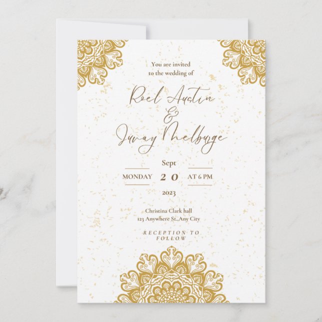 Convite Branco Moderno Dourado (Frente)