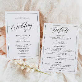 Convite Branco negro elegante todo em um casamento de guiã