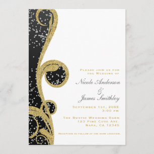 Convite Branco Prata Dourado Preto Elegante Redemoinho Cas