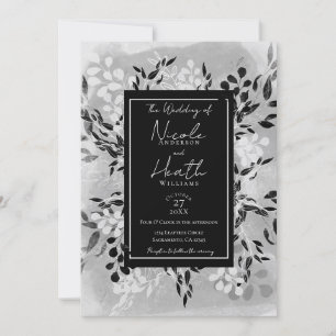 Convite Branco Preto Cinza Moderno Minimalista Floral Casa