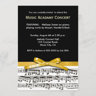 Convite Branco preto & considerando musical amarelo do