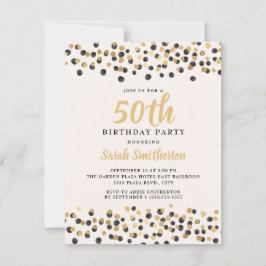 Convite Branco Preto Dourado Confete Brilho 50º Aniversári