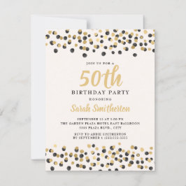 Convite Branco Preto Dourado Confete Brilho 50º Aniversári