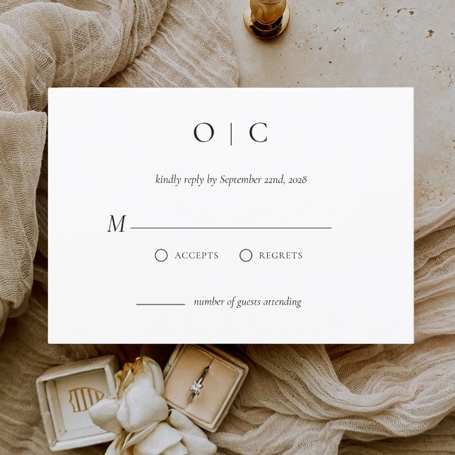 Convite Branco preto simples RSVP Elegante minimalista (Criador carregado)