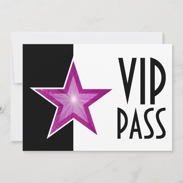 Convite Branco preto 'VIP PASS' de Estrela Rosa (Frente)