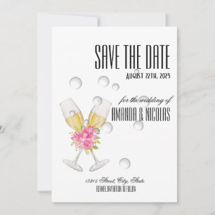 Convite Branco rosa elegante moderno Save The Date Casamen