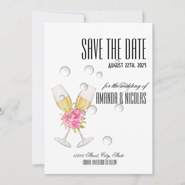 Convite Branco rosa elegante moderno Save The Date Casamen (Frente)