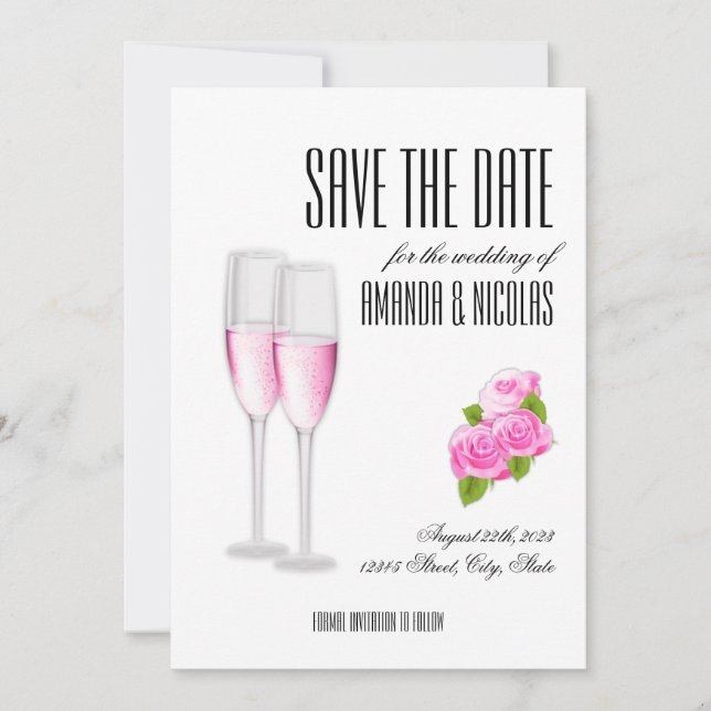 Convite Branco rosa elegante moderno Save The Date Casamen (Frente)