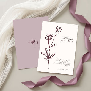 Convite Branco Rosado & Mauve Empoeirado Casamento Flora