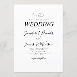 Convite Branco Simples com Casamento de Anéis