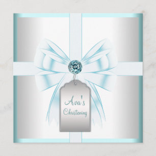 Convite Branco Teal Azul Bebê Batismo Batizado