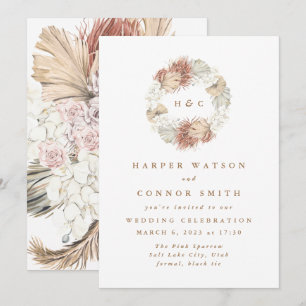 Convite Branco Tropical Floral de Grama Pampas