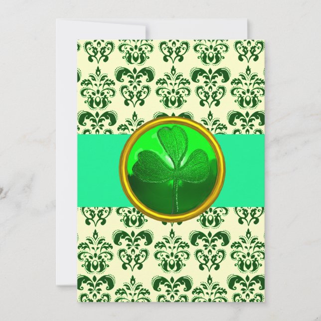 Convite BRANCO VERDE DAMASCO COM TREVO Dia de São Patrício (Frente)