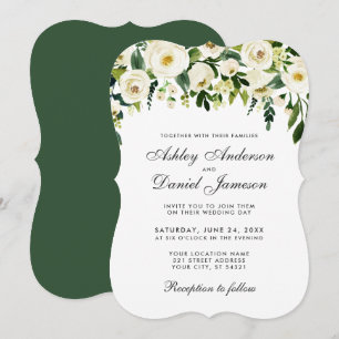 Convite branco verde floral E do casamento da