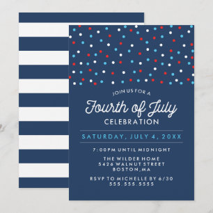 Convite Branco vermelho e azul Celebração do 4 de julho