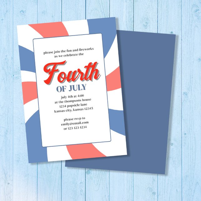Convite Branco vermelho e azul quatro de julho (Fourth of July Custom Invitation )