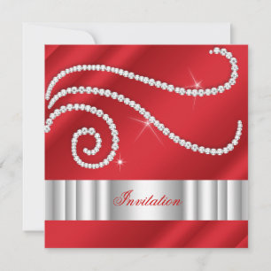 Convite Branco Vermelho Joia Diamantes Prata Aniversário