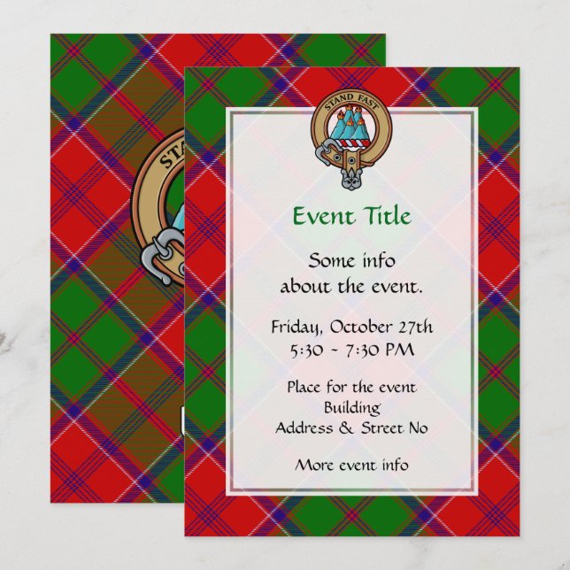 Convite Brasão do Clã Grant sobre Tartan (Frente/Verso)