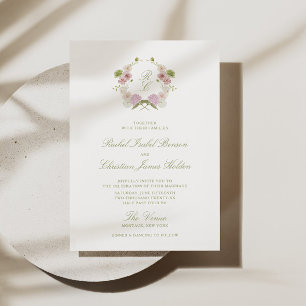 Convite Brasão Monograma Floral Rosa Verde Casamento