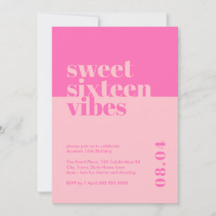 Convite Bravo Moderno Doce Dezesseis Vibes Rosa Aniversári