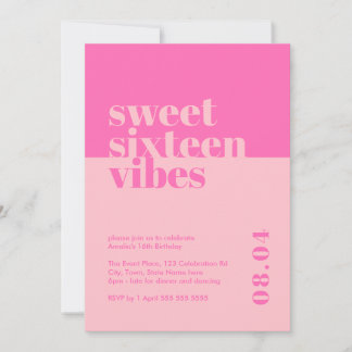 Convite Bravo Moderno Doce Dezesseis Vibes Rosa Aniversári