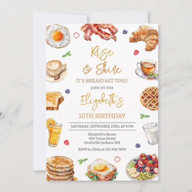 Convite Breakfast Brunch Birthday Invitation (Frente)