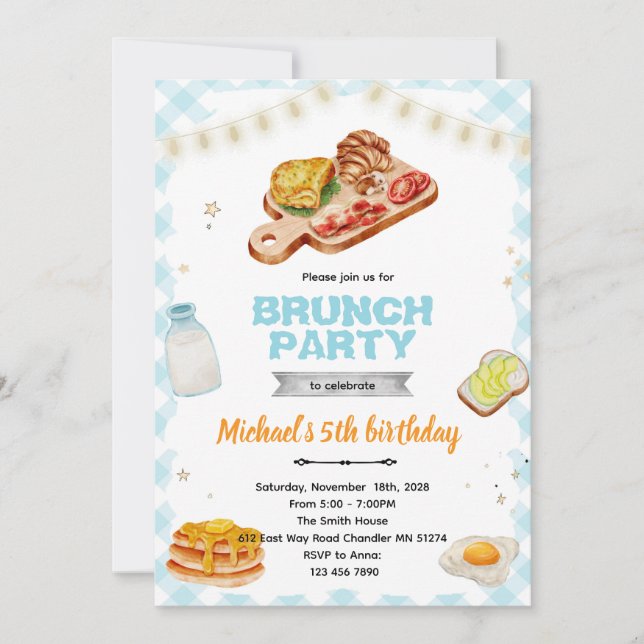 Convite Breakfast brunch Birthday party invitation (Frente)
