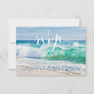 Convite Breaking Waves Beach Wedding RSVP