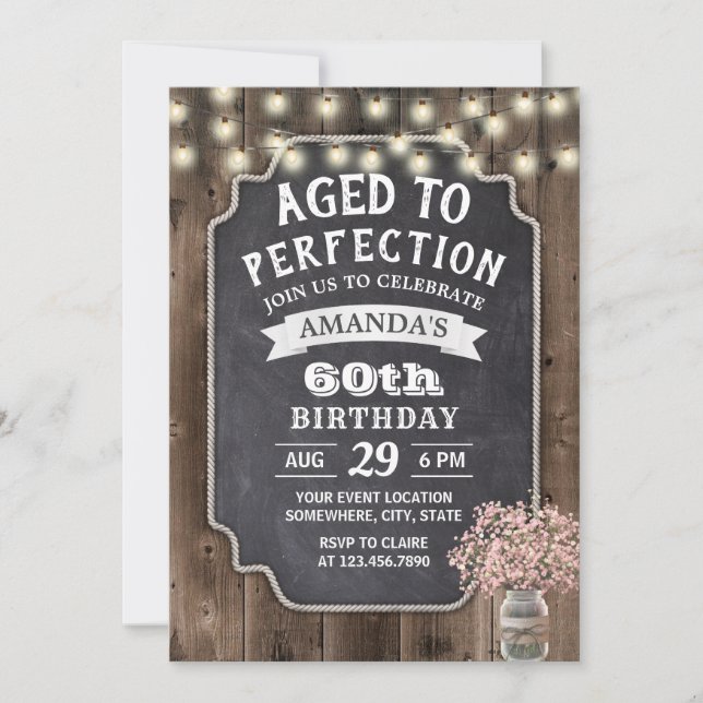 Convite Breath Mason Jar 60º Aniversário do Bebê Rosa Russ (Frente)