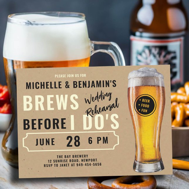 Convite Breve Antes Que Eu Faça O Teste De Casamento De Ca (brews before i dos wedding rehearsal dinner invitation brewery theme rustic kraft beer party)