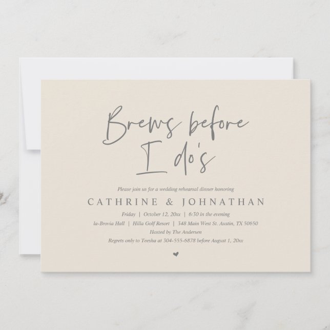 Convite Brew antes de mim, Janto de ensaio de casamento (Frente)