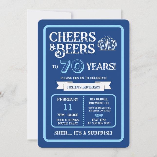 Convite Brewery Surprise Cheers and Beers to 70 Years (Frente)