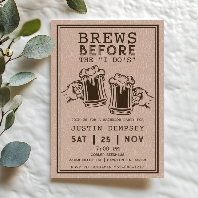 Convite Brews Before I Do's Bachelor Party Brewery  (Brews Before i Do's Beer Mugs Bachelor Party Invitation)