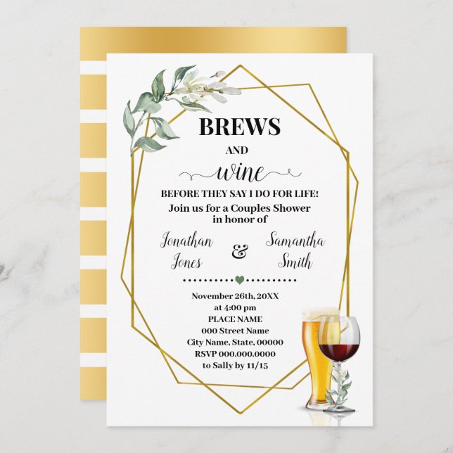 Convite Brews & Wine antes de eu fazer Chá de panela verde (Frente/Verso)