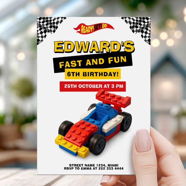 Convite Brick Race Car Kids Birthday (Criador carregado)