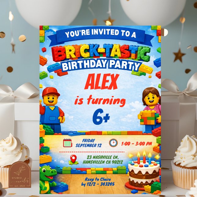 Convite Bricks Colorful Boy Birthday Party Invitation (Criador carregado)