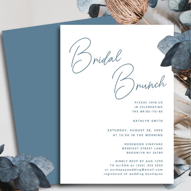 Convite Brida Chic Bridal do Script Whimsical Azul Dusty B (Criador carregado)
