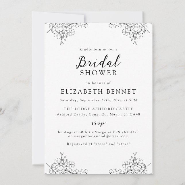 Convite Brida de Flor Mínima de Cereja Simples Elegante (Frente)