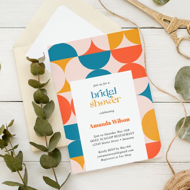 Convite Brida do Meio século Scallop de Meio Círculo Retro (Criador carregado)