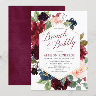 Convite Brida floral de marinho de burgundy embebida em ól