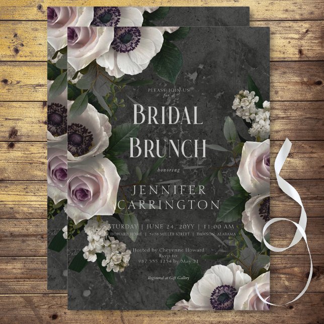 Convite Brida Moderna Floral Elegante de Carvão Escuro Bru (Dark Charcoal Elegant Floral Modern Bridal Brunch Invitation)