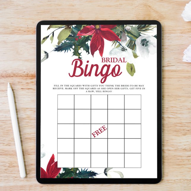 Convite Bridal Bingo Winter Poinsettia - Chá de panela (Criador carregado)