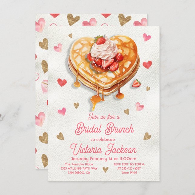 Convite Bridal Birthday Pancake Heart Brunch (Frente/Verso)