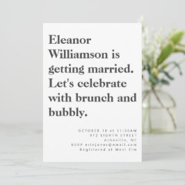 Convite Bridal Branca com Tipografia Negra Moderna Bridal 