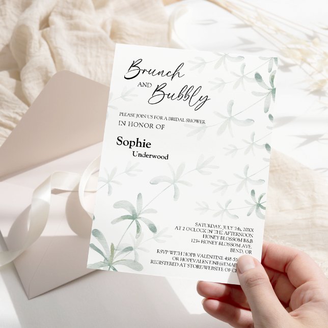 Convite Bridal Branca Moderna, Brunch E Bubble (Criador carregado)