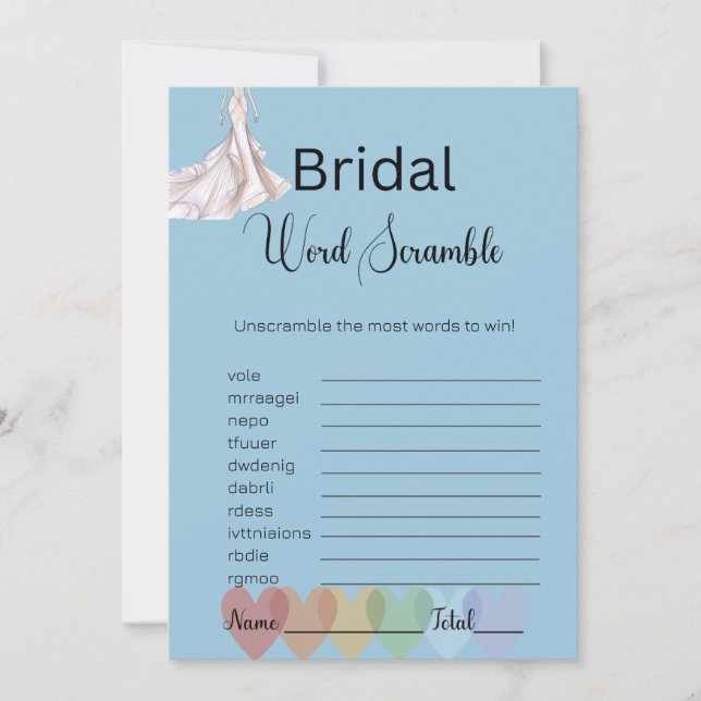 Convite Bridal Bridal Blue Word Scramble Game (Frente)